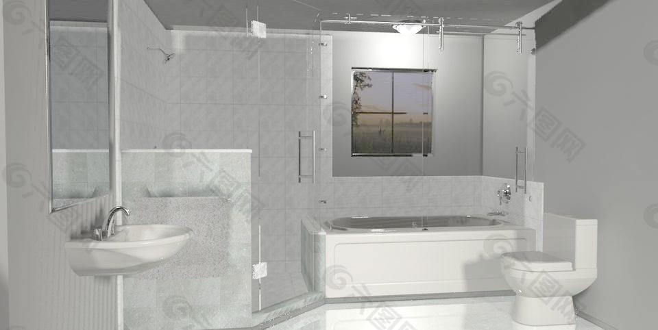 与无框玻璃系统的浴室