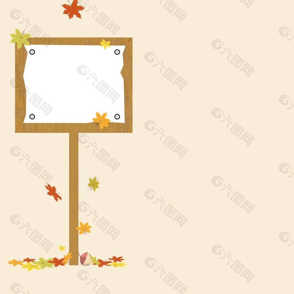秋天的背景与标志板和枫叶