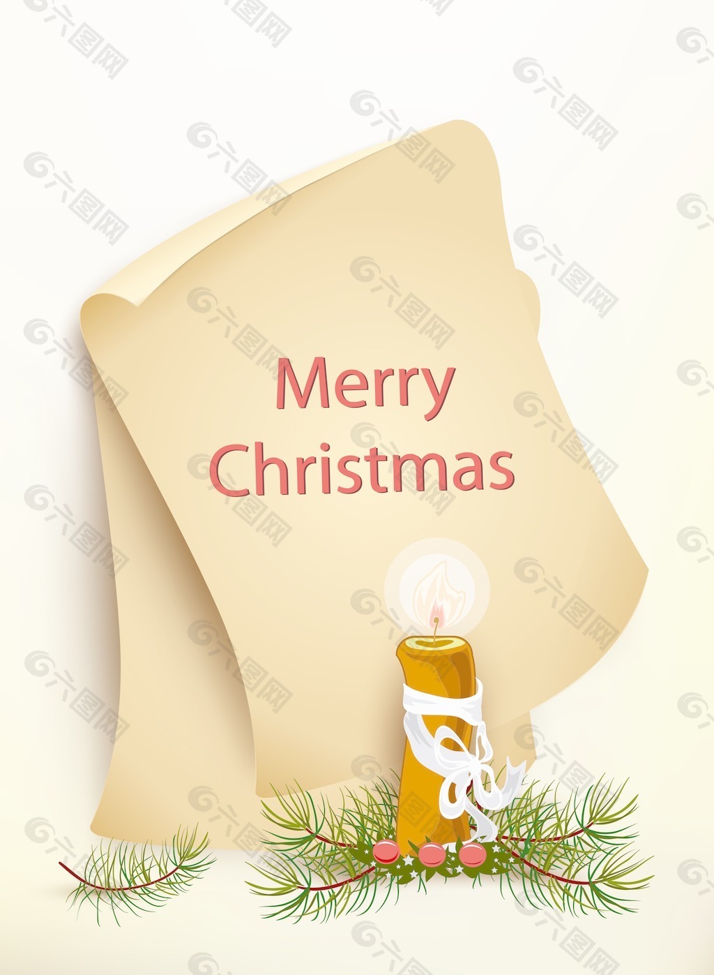 圣诞节插画矢量与旧纸和蜡烛