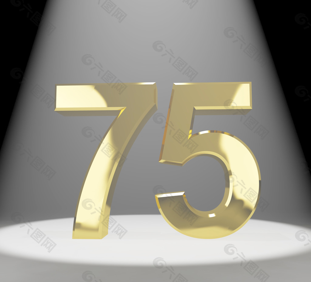金第七十五或七零五的三维数表示纪念或生日特写