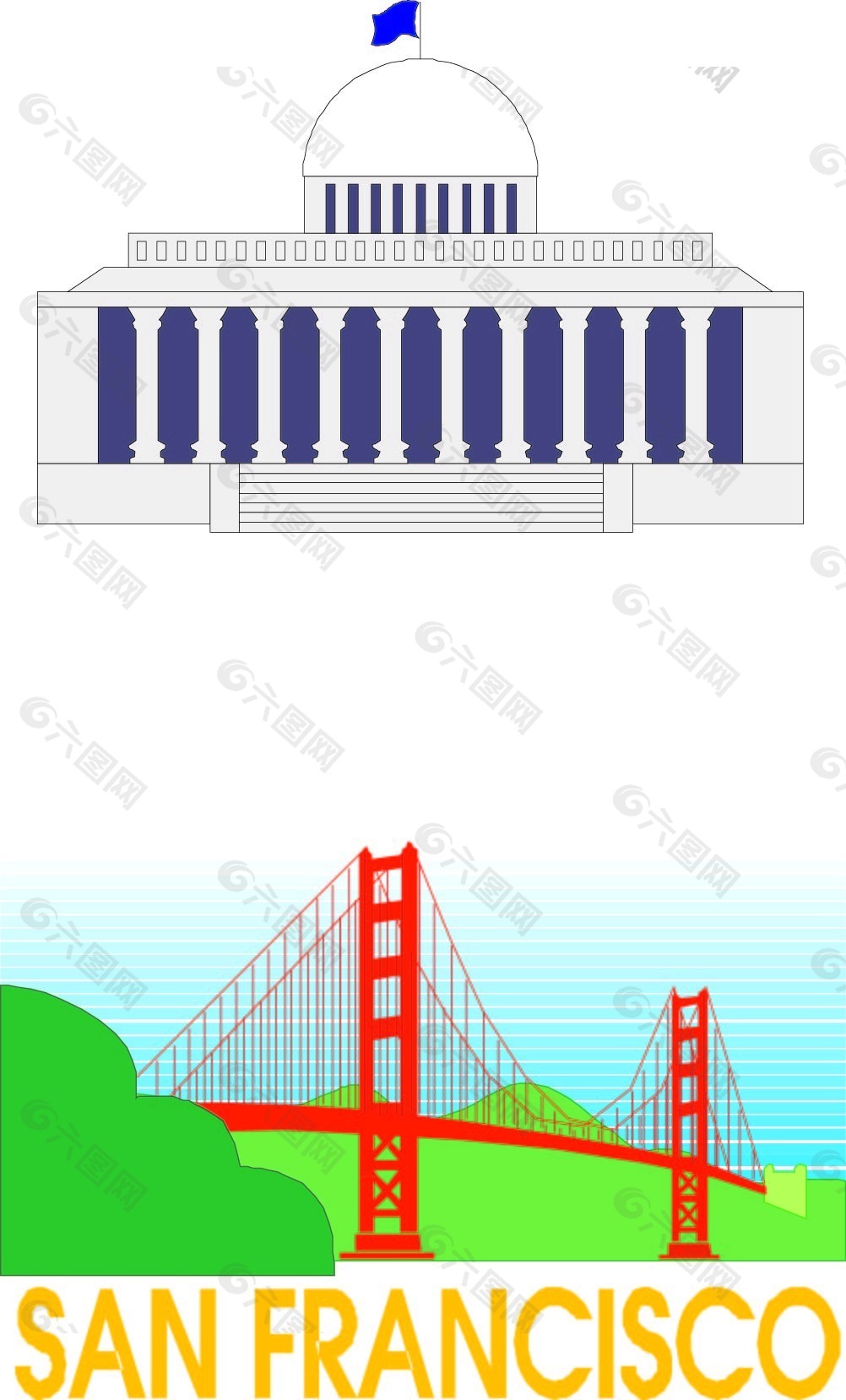 线描建筑和桥