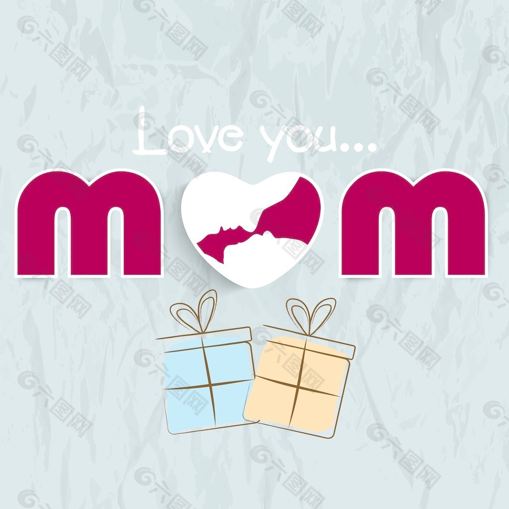 母亲节快乐的概念与文本爱你妈妈在灰色的背景