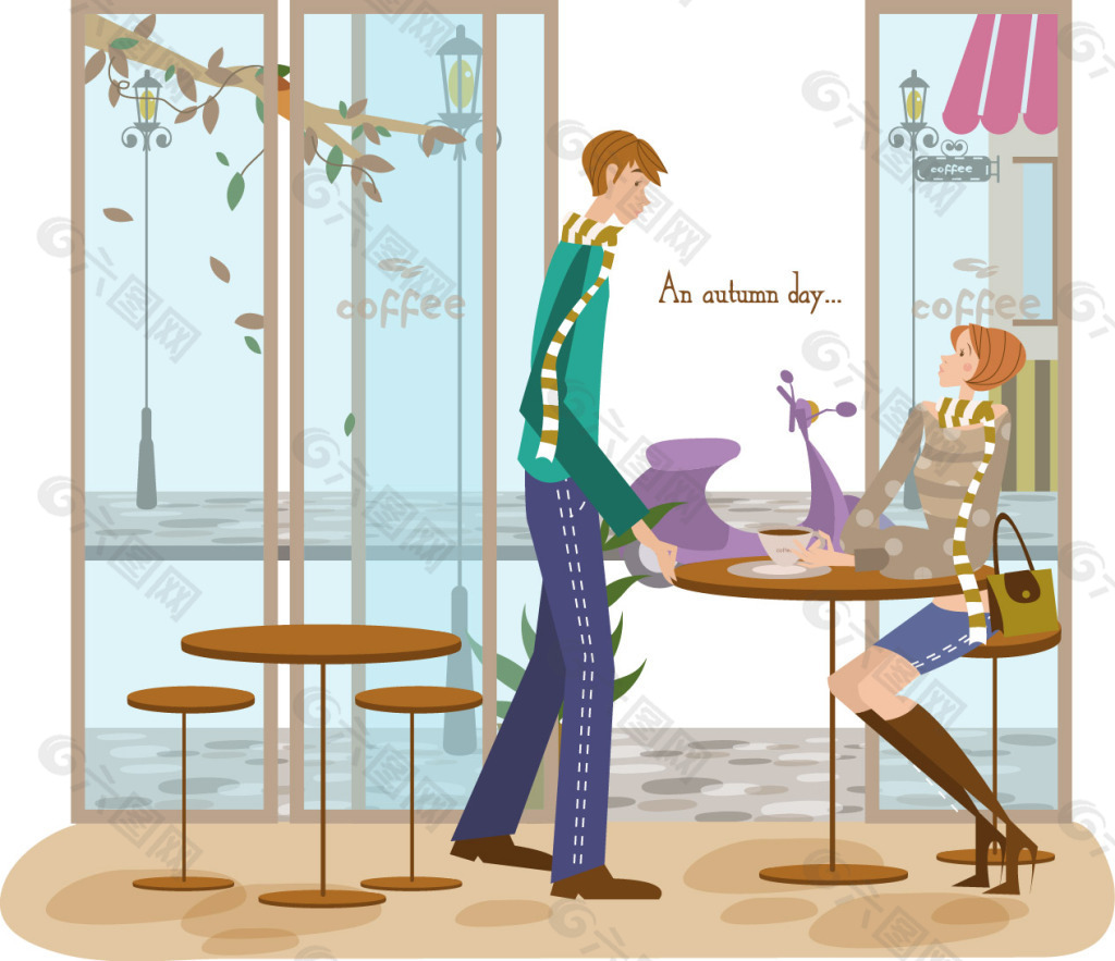 快乐的年轻情侣在咖啡店喝咖啡-蓝牛仔影像-中国原创广告影像素材
