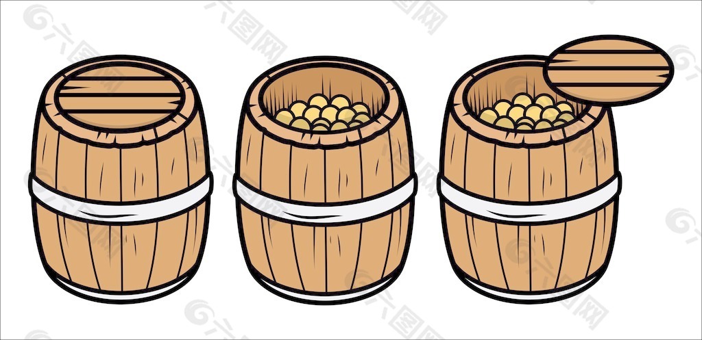 旧的木制币容器-卡通插画矢量