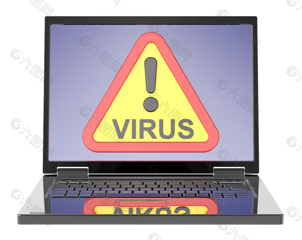 病毒警告标志在笔记本电脑的屏幕