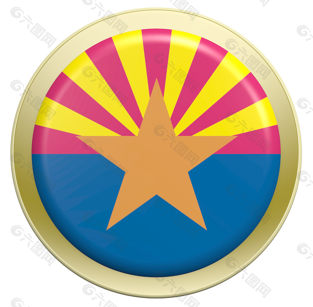 亚利桑那州的旗上的圆形按钮白色隔离