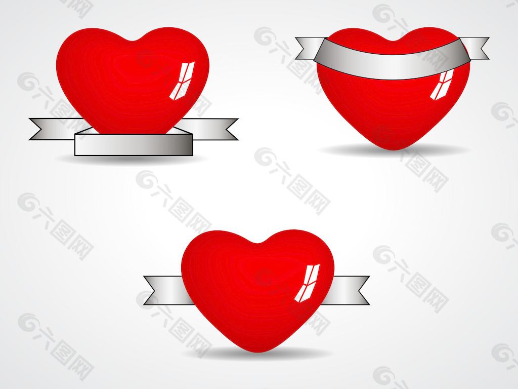 三离体心脏有不同形状的元素丝带矢量插画EPS 10