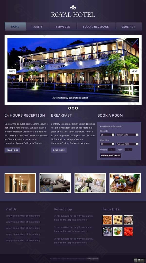 紫蓝皇家度假酒店网页模板
