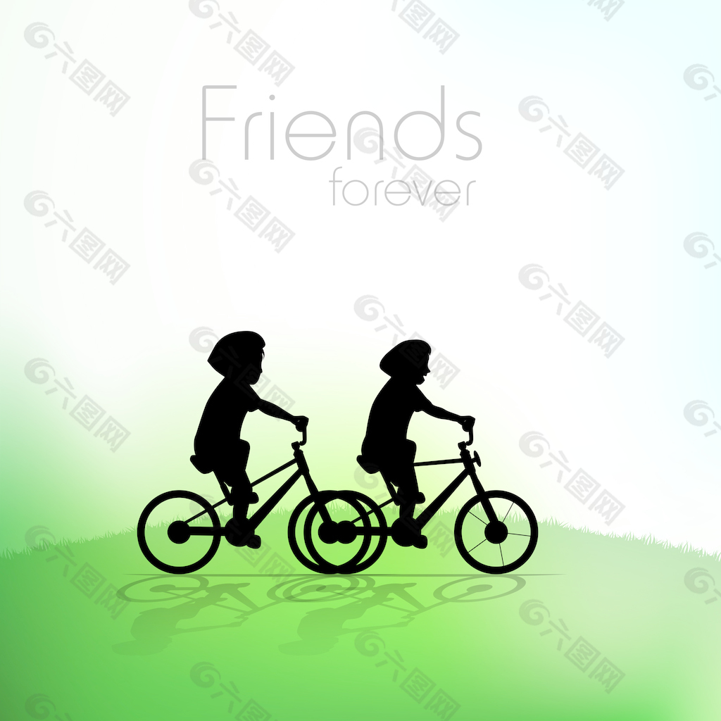 美丽的友谊日背景与朋友骑周期和文本的永远的朋友
