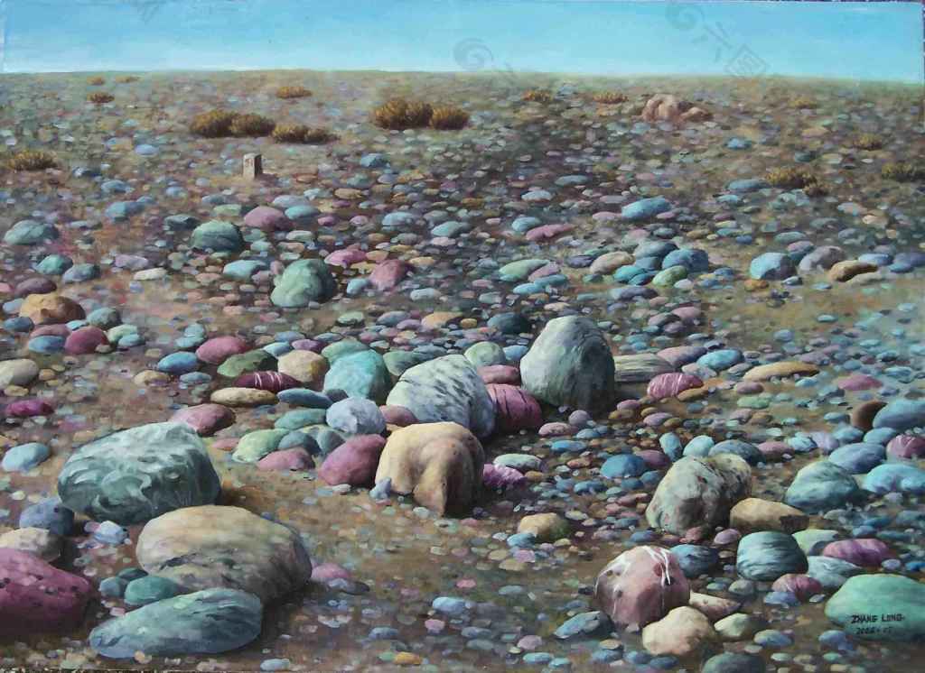 沙石风景油画