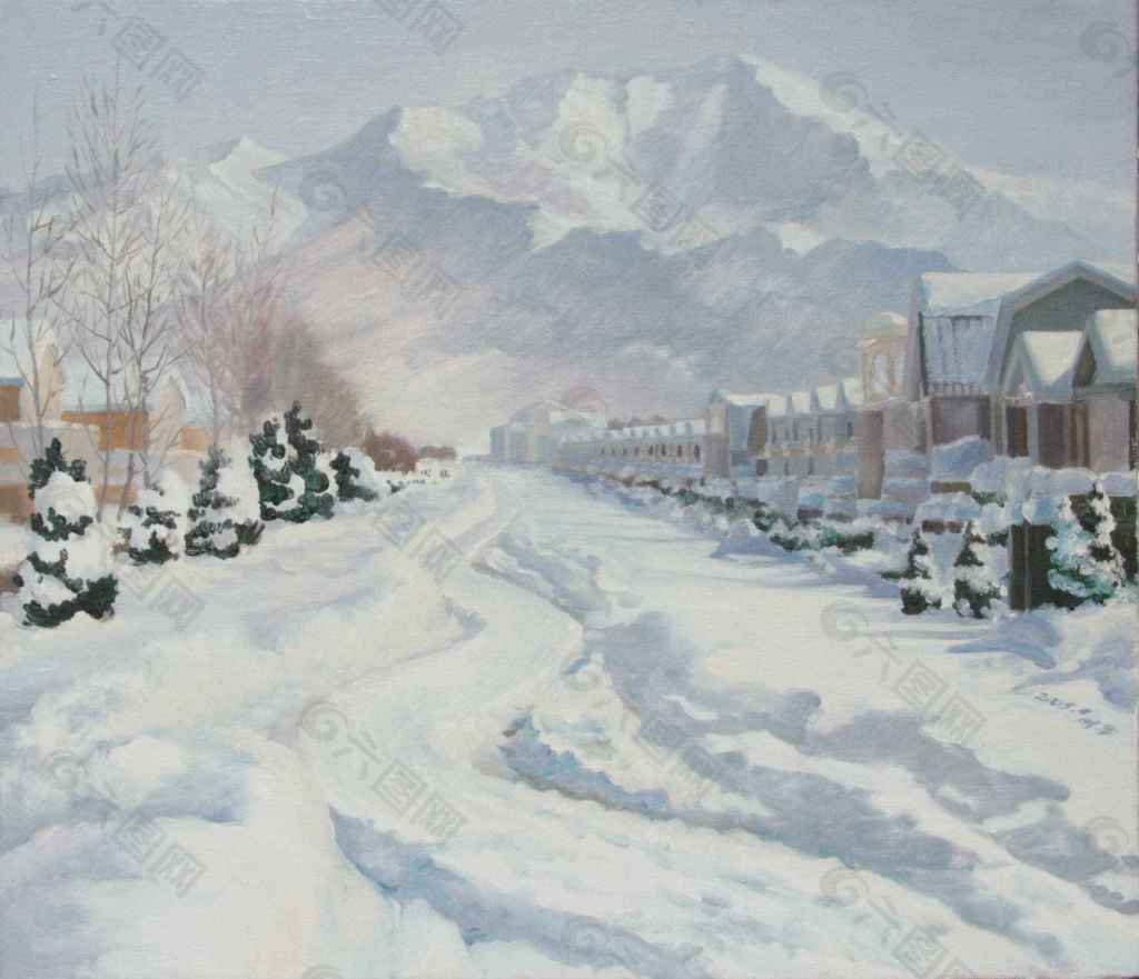 雪山雪景高清油画