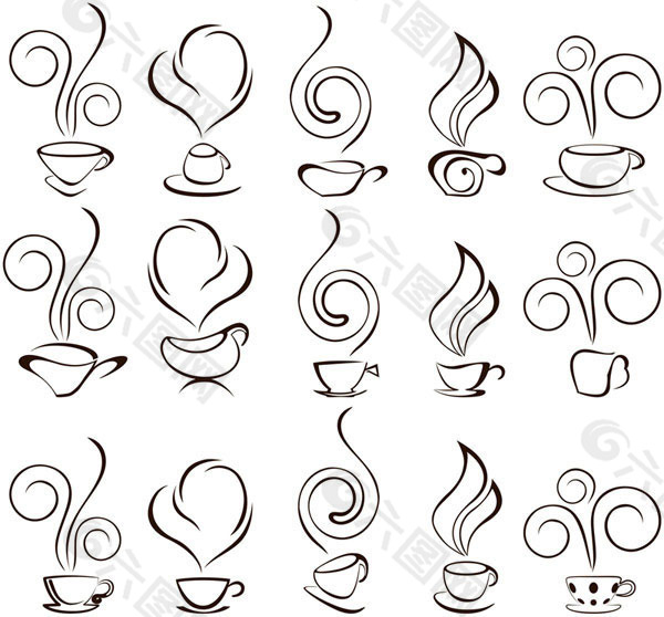抽象咖啡图形矢量素材线稿