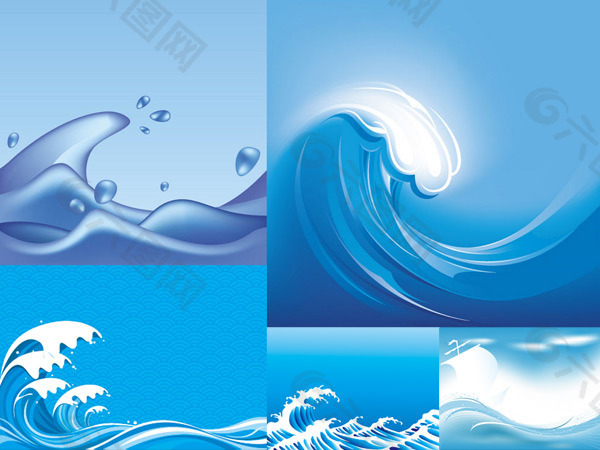 矢量素材蓝色海面浪花波浪背景