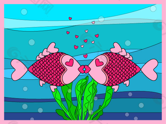 矢量素材浪漫可爱卡通接吻鱼平面广告素材免费下载(图片编号:2309523)