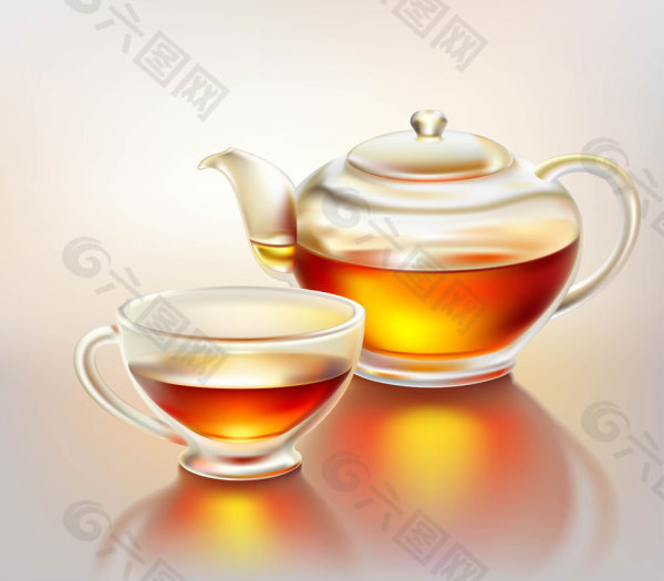 精美玻璃茶壶茶杯矢量素材