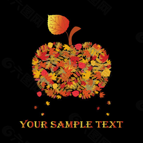 矢量素材秋叶组成的苹果图案
