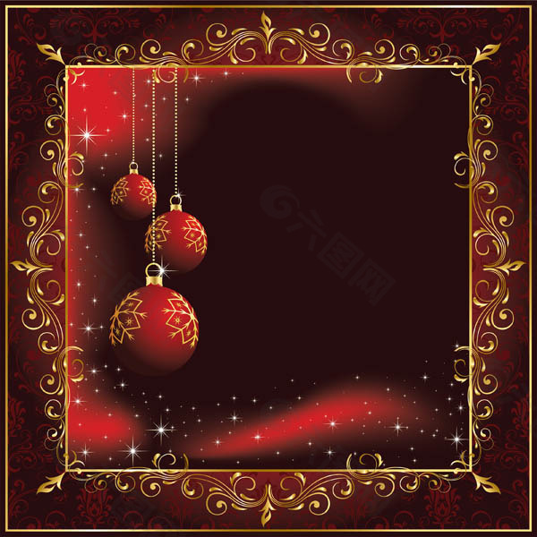 矢量素材精美圣诞红色吊球背景