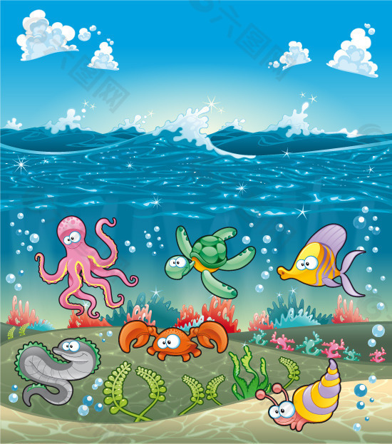 矢量素材卡通海洋生物插画