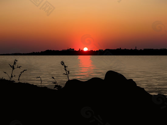 矢量圖日出日落夕陽風景