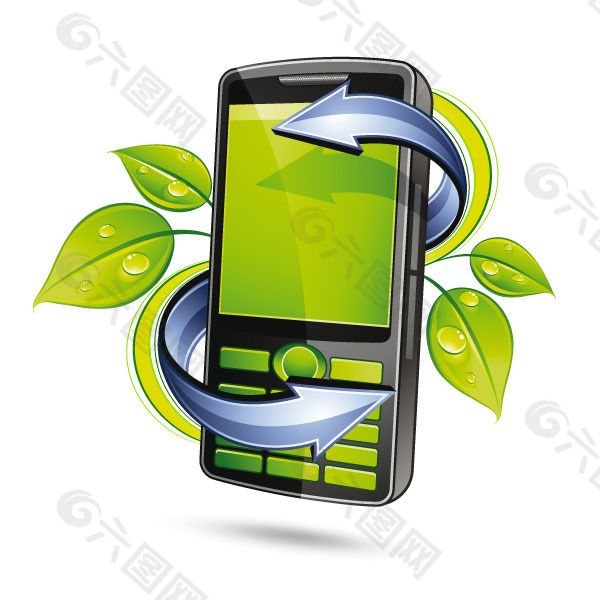 绿叶与手机矢量素材
