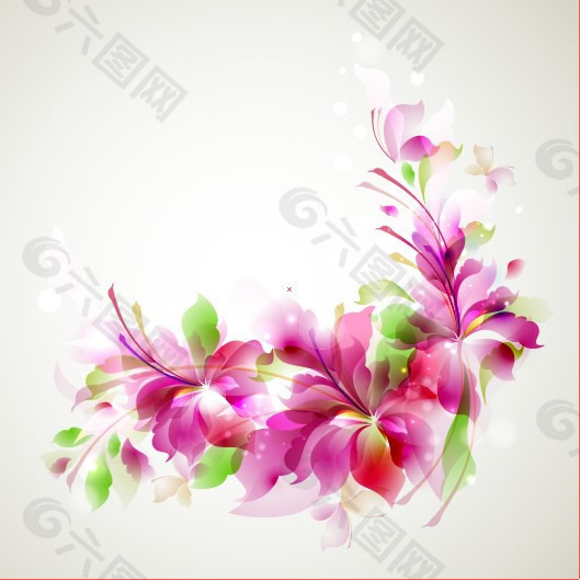 鲜艳彩绘花卉花边矢量图