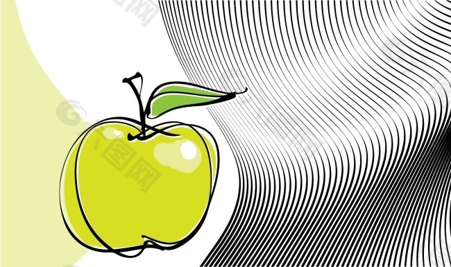 矢量线描彩绘苹果艺术海报