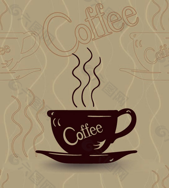 矢量素材咖啡杯海报线描元素