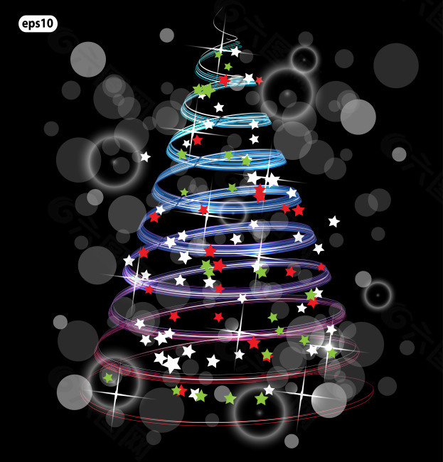 七彩圣诞树背景矢量图