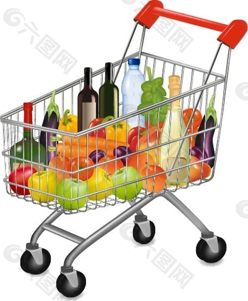生鲜超市商品购物车设计矢量素材平面广告素材免费下载(图片编号