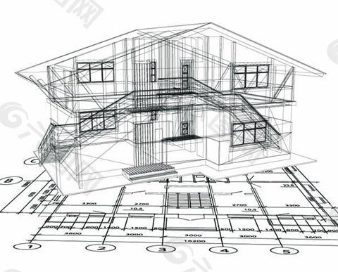 素描建筑手稿矢量素材