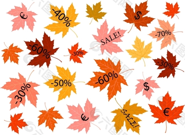 矢量秋季枫叶打折标签设计