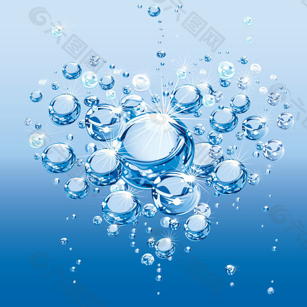 矢量晶莹水珠蓝色背景素材
