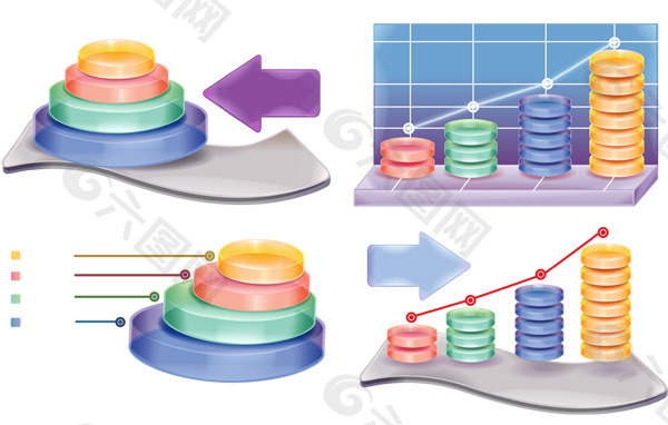 逼真立体圆盘型数据分析统计图矢量素材