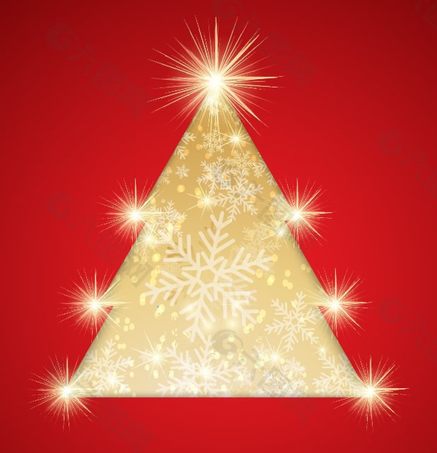 金光雪花圣诞树矢量图