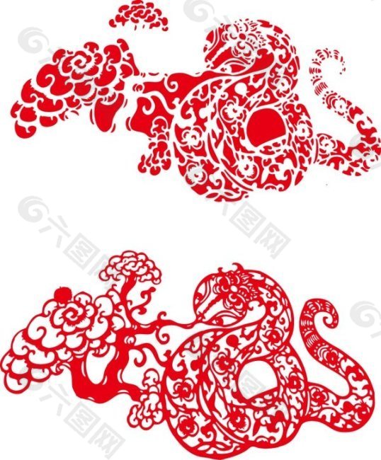 中国传统蛇形剪纸矢量图