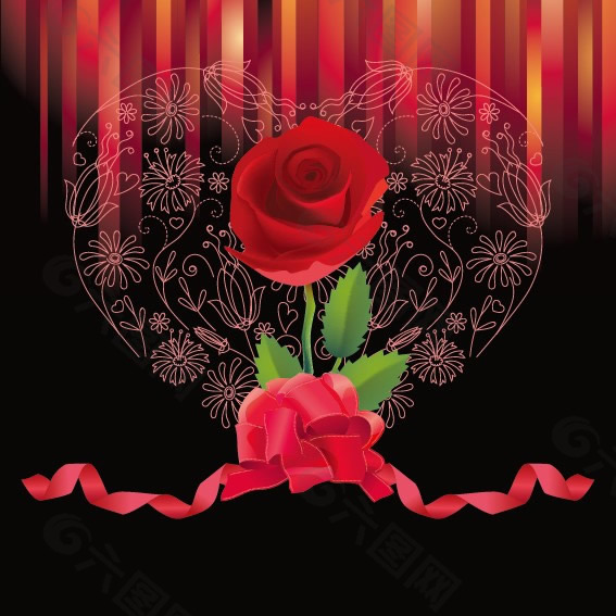 玫瑰花心型花纹背景矢量图