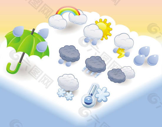 卡通天气图标雨伞