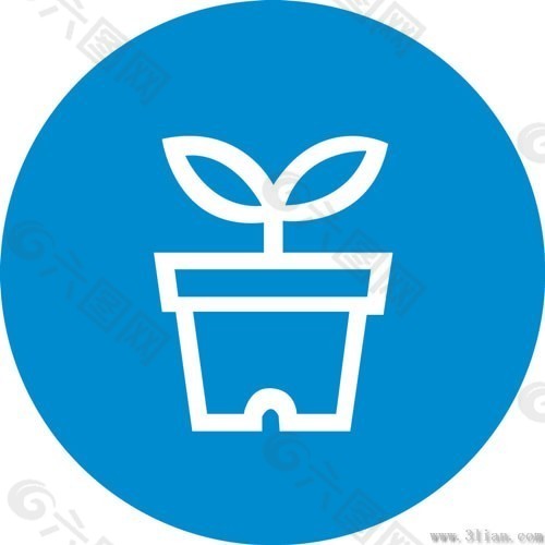 蓝色背景盆花图标