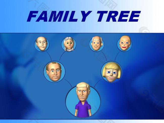 蓝色家族族谱生活主题PPT模板