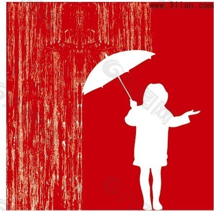 打雨伞的人物剪影