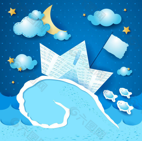 浪中小船贴画