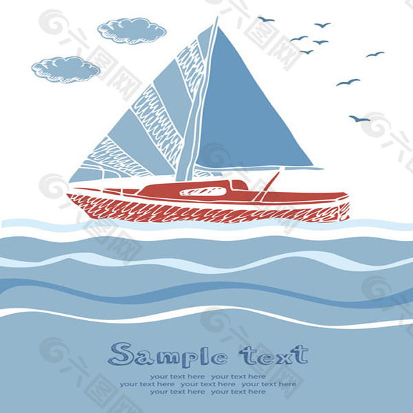 海上帆船插画