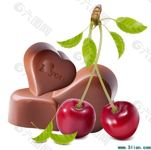 心形巧克力和樱桃