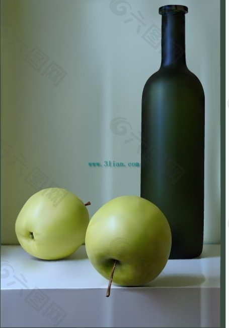 青苹果和瓶子