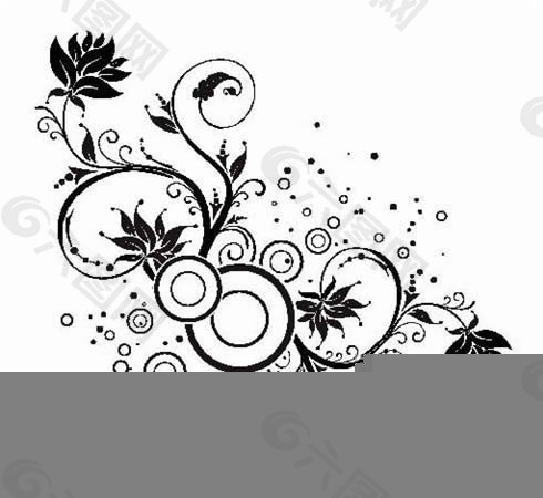 黑白植物花卉花纹eps