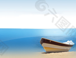 海边沙滩上的轮船PPT模板
