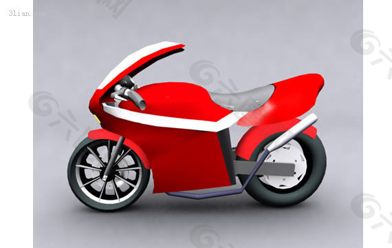 红色摩托跑车3d模型