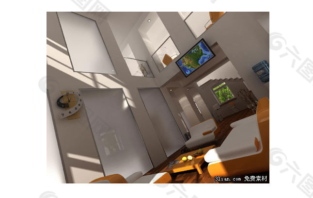 现代复式客厅3D模型