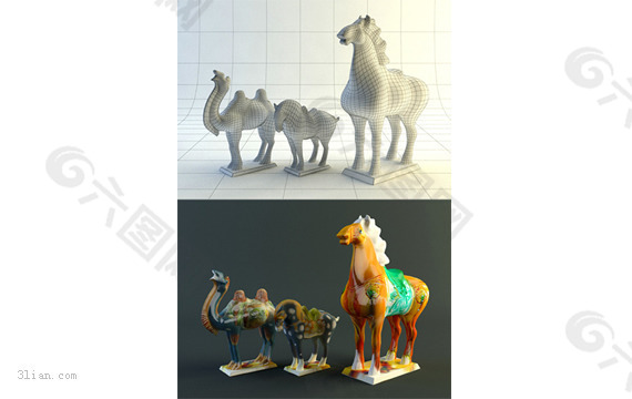 唐三彩马陶瓷3D模型