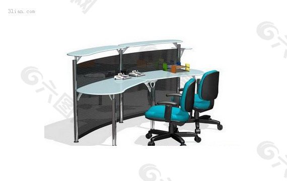 3d办公桌组合模型